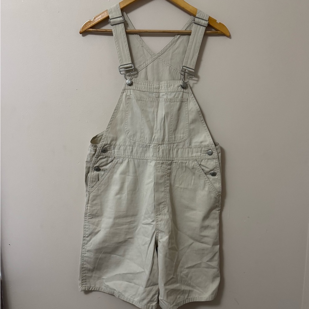 GAP (S) women’s 90’s y2k light beige khaki ivory cargo short shortalls overalls